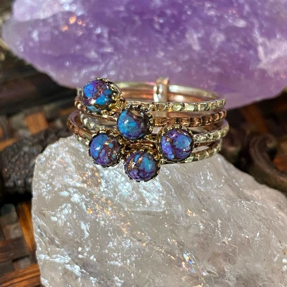Two-Tone Copper Purple Turquoise Arizona Multi Band Ring Size 9.5